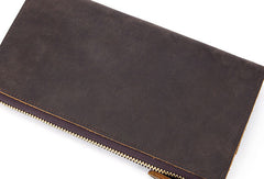 Handmade Genuine Leather Long Wallet Zip Bifold Wallet Purse Clutch Bag For Mens