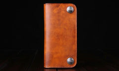 Handmade Leather Mens Trucker Wallet Cool Biker Leather Wallet Long Phone Wallets for Men