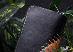 Handmade Leather Chameleon Mens Chain Zipper Biker Wallet Cool Leather Wallet Long Phone Wallets for Men