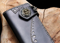 Cool Leather Mens Biker Chain Wallet Leather Biker Wallets Long Chain Wallet for Men