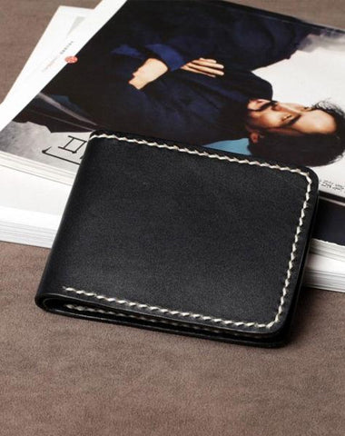 Handmade Leather Mens Cool Slim Leather Small Wallet Men Bifold billfold Wallet for Men