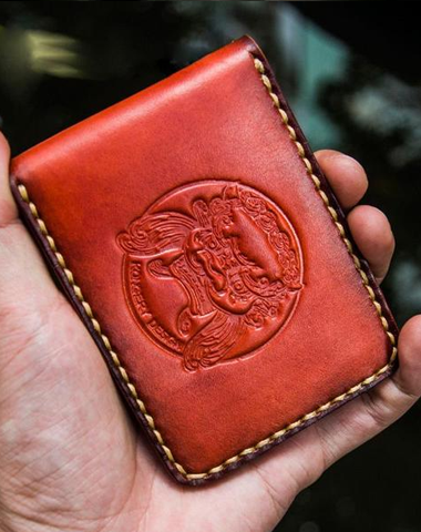 Handmade Leather License Wallet Tooled Mens billfold Wallet Cool Leather Wallet Slim Wallet for Men