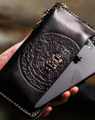 Handmade Leather Mens Tibetan Chain Biker Wallets Cool Leather Clutch Wallet Long Wallets for Men