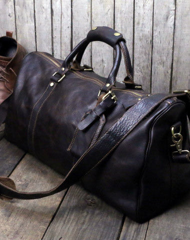 Cool Vintage Leather Mens Duffle Bag Weekender Bag Overnight Bag Travel Bag - EverHandmade