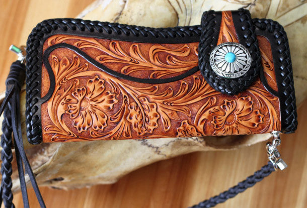 Long Leather Biker Wallet | Handmade Original Rustic Design