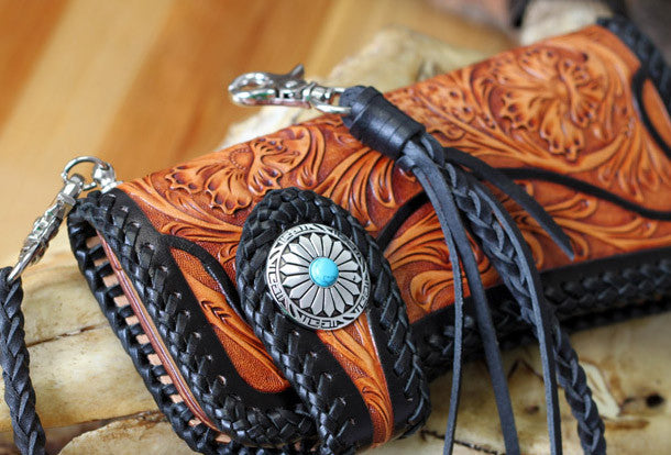 Long Leather Biker Wallet  Handmade Original Rustic Design