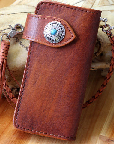 Handmade biker wallet leather vintage brown biker wallet chian Long wallet clutch purse for men - EverHandmade