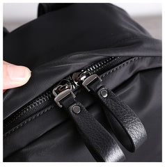 Black Nylon Leather Satchel Backpack Womens School Backpacks Purse Nylon Leather Travel Rucksack for Ladies