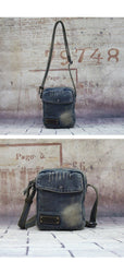 Blue Denim Mens Casual Small Vertical Messenger Bag Jean Side Bag Courier Bag For Men