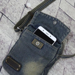 Blue Denim Mens Casual Small Vertical Messenger Bag Jean Side Bag Courier Bag For Men