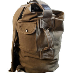 Khaki Canvas Mens Large Backpack Travel Backpack Canvas Barrel Backpack Bucket Backpack For Men