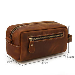 Brown MENS LEATHER ZIPPER CLUTCH WRISTLET PURSE CLUTCH BAG STORAGE BAG FOR MEN