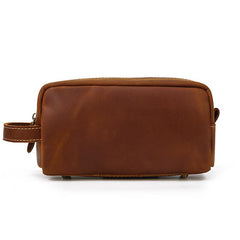 Brown MENS LEATHER ZIPPER CLUTCH WRISTLET PURSE CLUTCH BAG STORAGE BAG FOR MEN