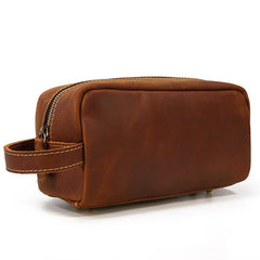 Brown MENS LEATHER ZIPPER CLUTCH WRISTLET PURSE CLUTCH BAG STORAGE BAG FOR MEN