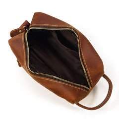 Brown MENS LEATHER ZIPPER CLUTCH WRISTLET PURSE CLUTCH BAG STORAGE BAG FOR MEN