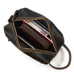 Brown MENS LEATHER ZIPPER CLUTCH WRISTLET PURSE CLUTCH BAG STORAGE BAG FOR MEN