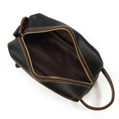 Brown MENS LEATHER ZIPPER CLUTCH WRISTLET PURSE CLUTCH BAG STORAGE BAG FOR MEN