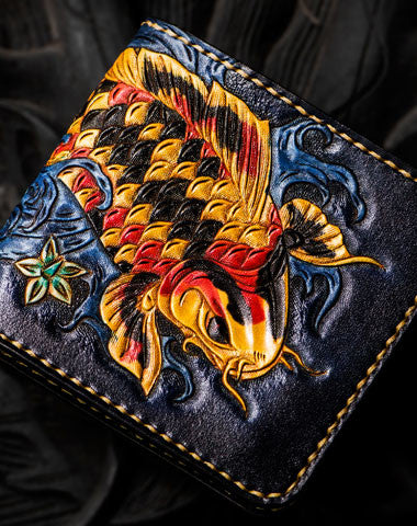 Hand Tooled high quality Leather Business/Credit Card Wallet with Trout