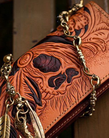 Unik Tri-fold Biker's wallet with hand painted skulls and chain – Sur Tan  Mfg. Co.