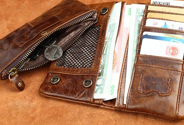 Genuine Leather Man Wallet Card Holder Credit Card Coin Large Men Long Coffee