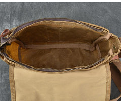 Canvas Leather Mens Womens Dark Gray Vintage Side Bag Khaki Messenger Bag Small Shoulder Bag For Men