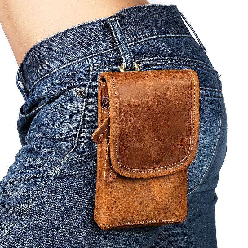 Vintage Brown Leather Men's Belt Pouch Cell Phone Holster Waist Bag Fo