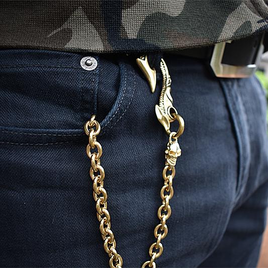 ZL Badass Brass Copper Skull Mens Pants Chain Biker Wallet Chain 18‘â€?Jeans Chain Jean Chain for Men Brass / 35cm