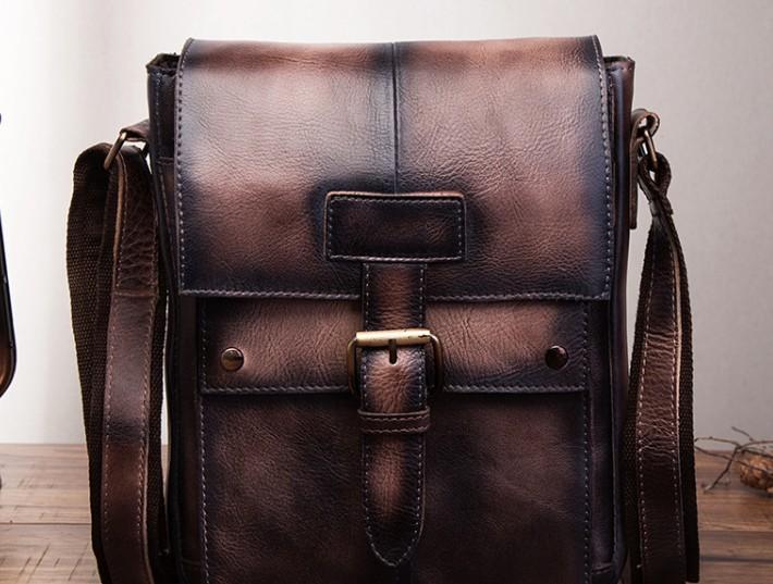 Leather Crossbody Bags for Men Vintage Small Messenger Shoulder