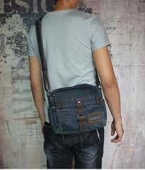 Denim Blue Mens Small Messenger Bag Blue Jean Postman Bag Courier Bag For Men