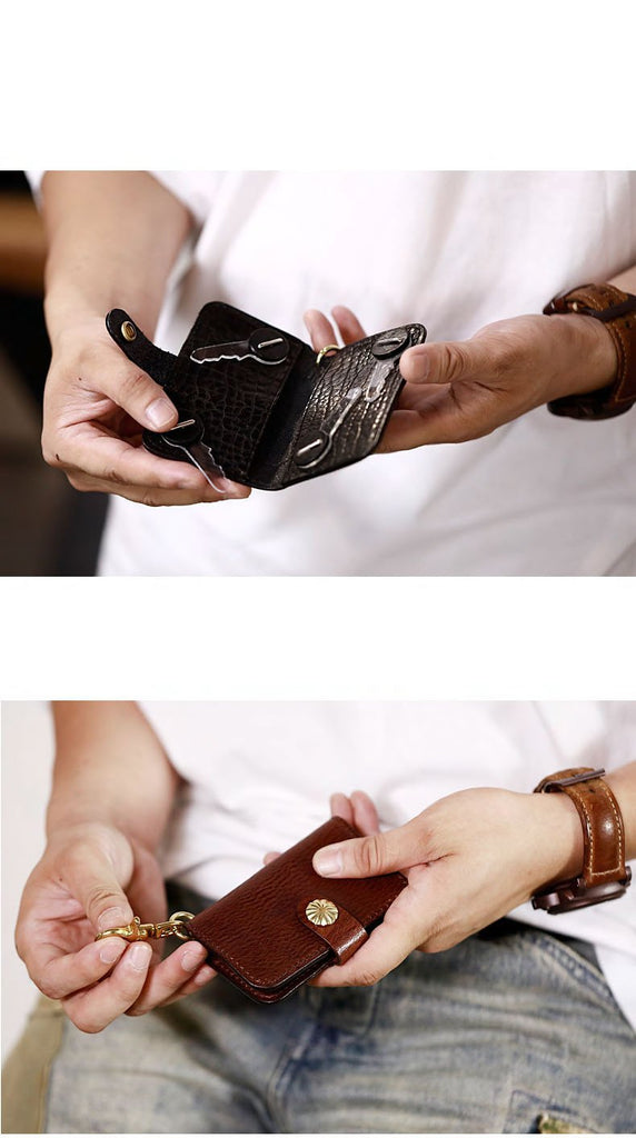 Handmade Leather Mens Cool Key Wallet Car Key Holder Car Key Case for Men Dark Coffee / Only Holder