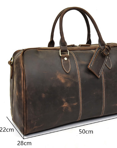 Cool Leather Mens Weekender Bag Vintage Coffee Travel Bag for men