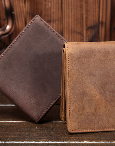 Handmade Genuine Leather Vintage Mens Wallets Cool billfold Slim Bifold Wallet Card Wallet Purse for Mens