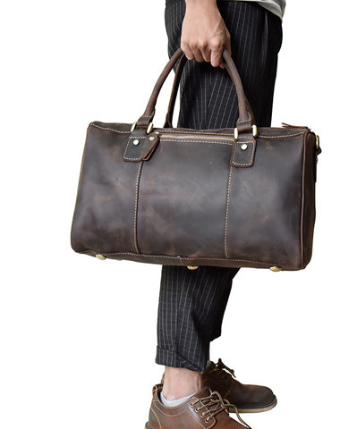 Cool Leather Mens Weekender Bag Vintage Travel Bag Duffle Bag for Men