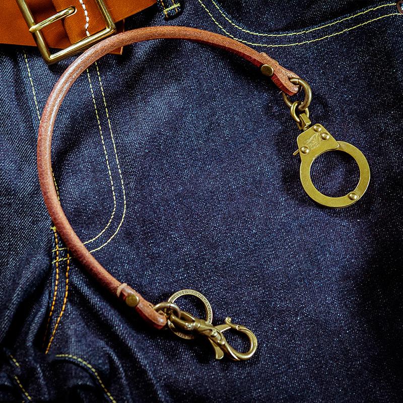 Fashion Men's Handmade Pure Brass Leather Rope Key Chain Pants Chains