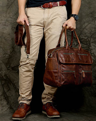 Cool leather mens Large Travel Bag Vintage Weekender Bag Shoulder Bag for Men - EverHandmade