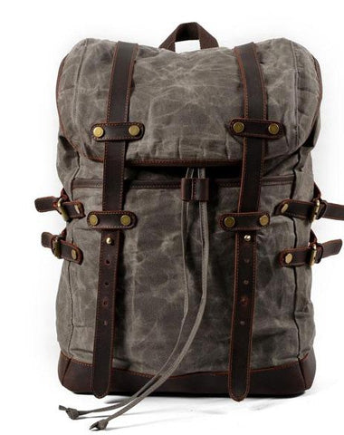 Large Waxed Canvas Hiking Backpack Rucksack Mens