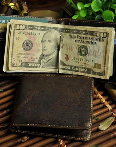 Cool Leather Mens Slim Small Wallet billfold Money Clip Front Pocket Wallet for Men