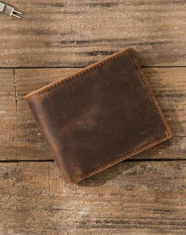 Cool Leather Mens Small Wallet Bifold Vintage Slim billfold Wallet for Men