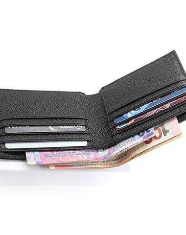 Black Leather Mens Bifold Small Wallet Front Pocket Wallet Slim billfold Small Wallet for Men