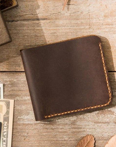 Cool Leather Mens Coffee Slim Small Wallet Bifold Vintage billfold Wallet for Men