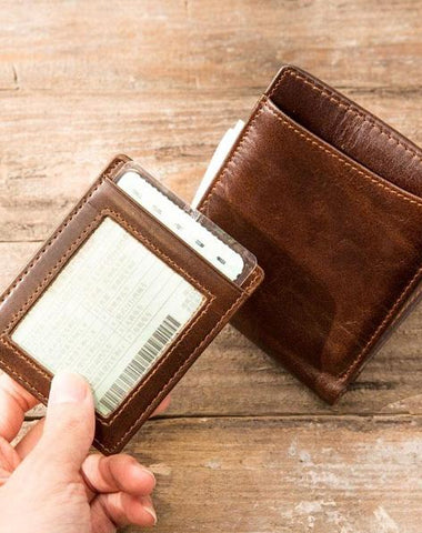 Cool Leather Mens Small Wallets Bifold Vintage billfold Wallets for Men