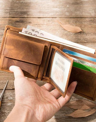 Cool Leather Mens Slim Small Wallet Bifold Vintage billfold Wallet for Men