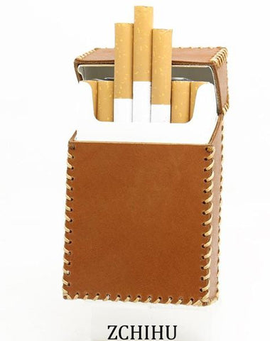 Handmade Cool Leather Mens Cigarette Holder Case Brown Cigarette Holder for Men