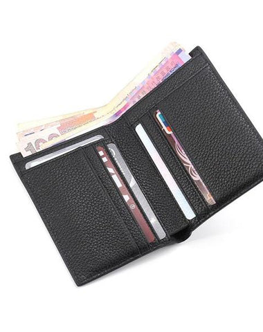 Black Leather Mens Slim Bifold Small Wallet Front Pocket Wallet billfold Small Wallet for Men