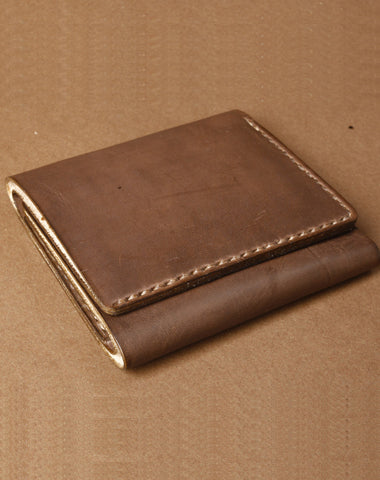 Handmade Coffee Leather Mens Small Trifold Wallet Cool billfold Wallet for Men