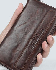 Genuine Leather Mens Cool Long Leather Wallet Zipper Wristlet Clutch Wallet