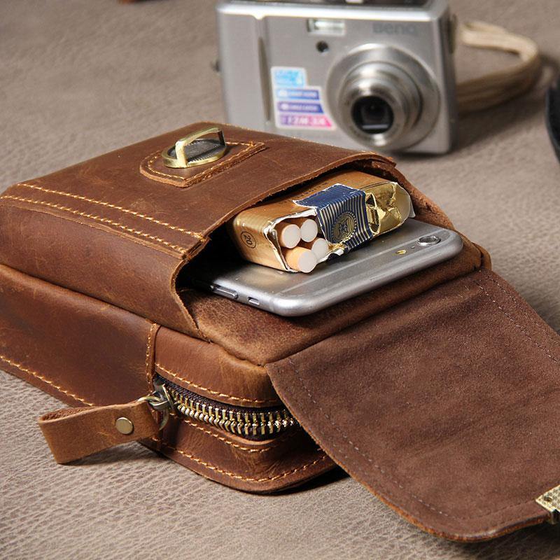 Genuine Leather Mobile Phone Holster, Men's Waist Bag With Belt