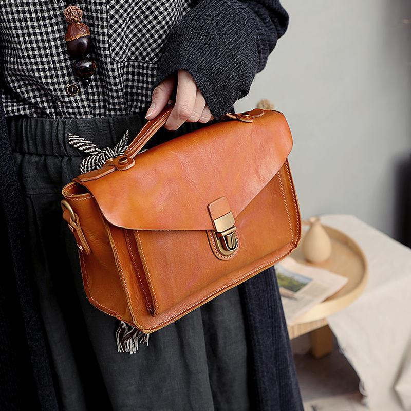 Brown Vintage Womens Leather Small Satchel Womens Satchel Handbags Shoulder Purse