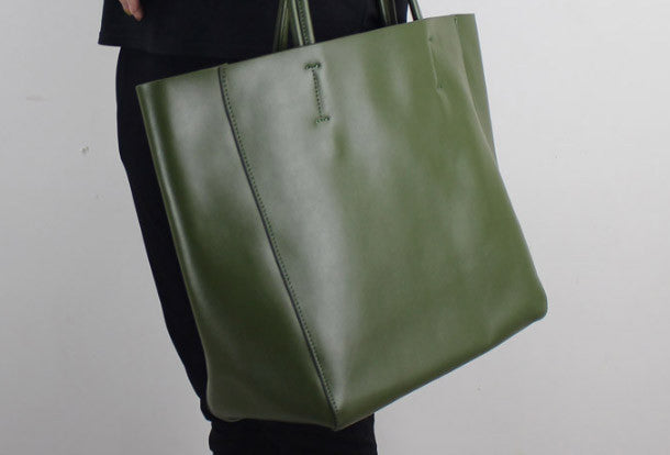 KOMPANERO Green Vintage Washed Woven Leather Oversized Shoulder Bag Purse  Tote