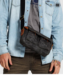 Gray Waxed Canvas Mens Casual Messenger Bag 